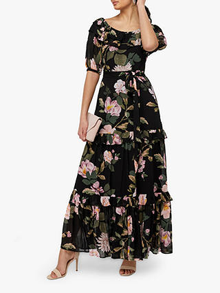 Monsoon Keya Floral Maxi Dress, Black