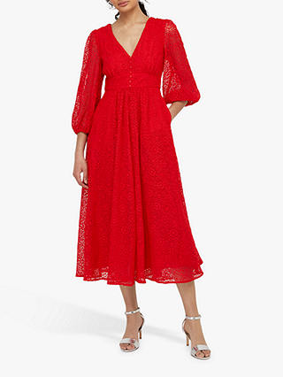 Monsoon Zinnia Lace Midi Dress, Red