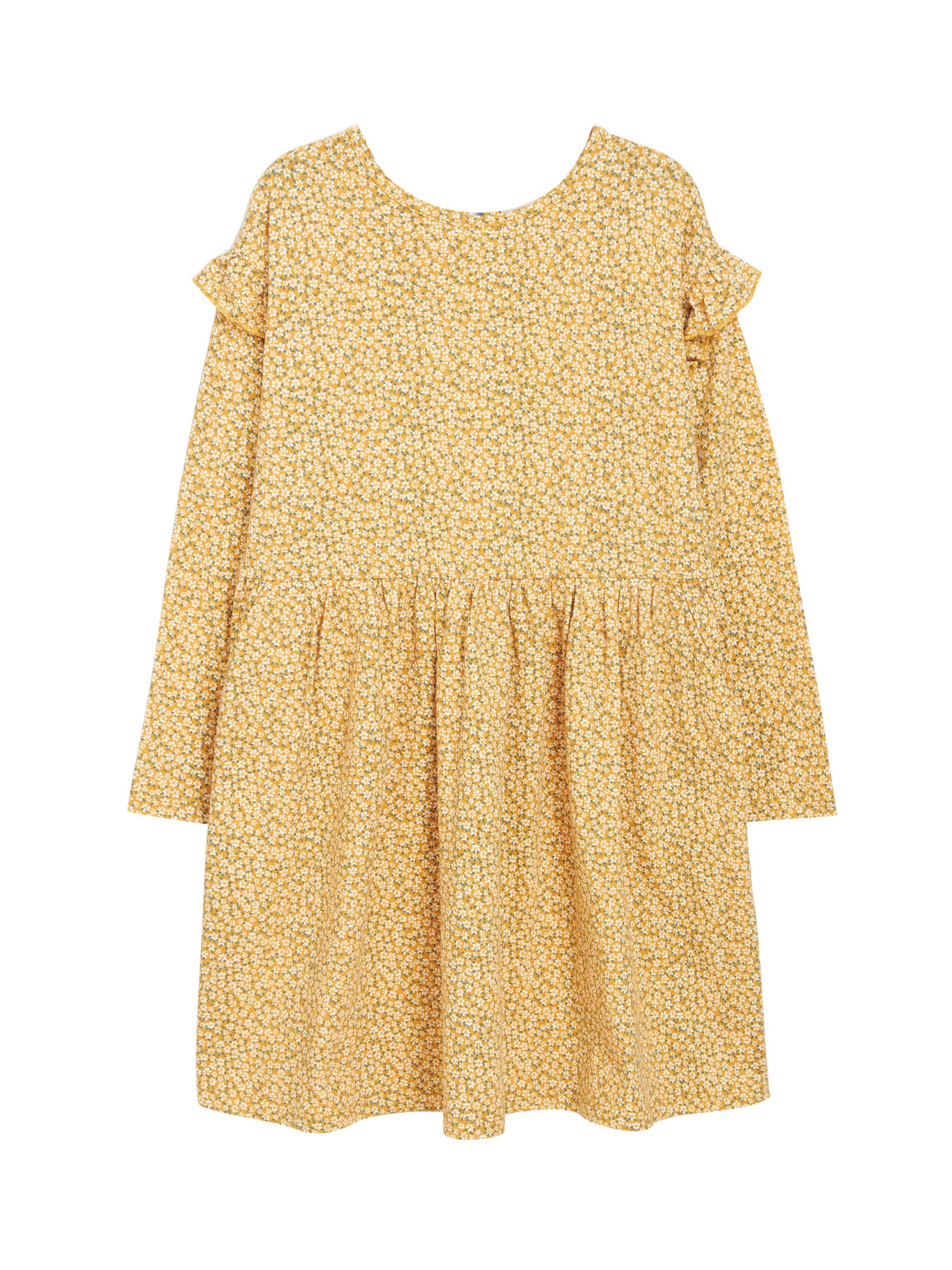 John Lewis & Partners Girls' Floral Print Dress, Yellow