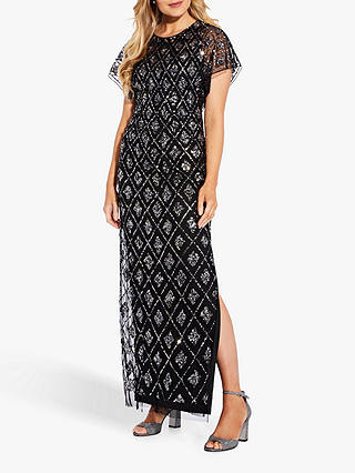 Adrianna Papell Geometric Print Sequined Maxi Dress, Black