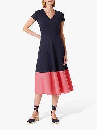 Hobbs Evangeline Colour Block A-Line Dress, Navy/Pink