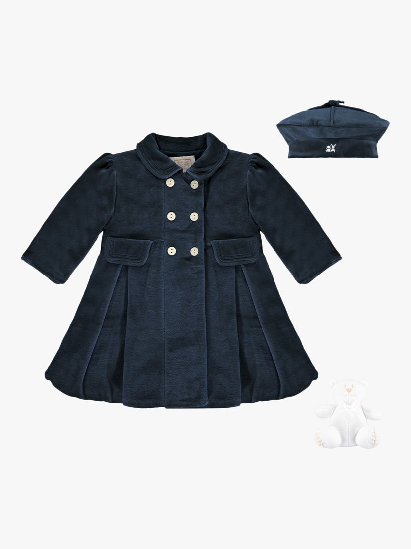 Emile et Rose Baby Rosanna Coat, Beret and Bear Set, Navy