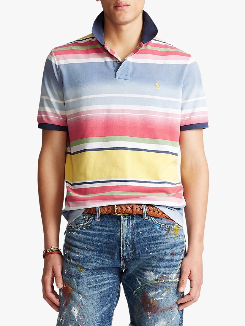 Polo Ralph Lauren Faded Stripe Slim Fit Polo Shirt, French Blue/Multi