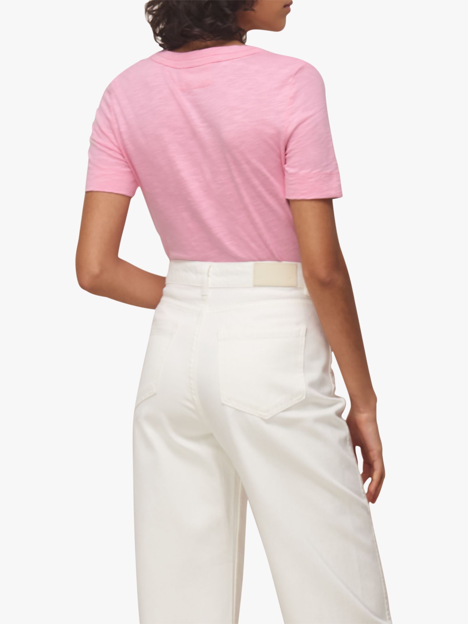 Whistles Rosa Double Trim T-Shirt, Pink at John Lewis & Partners