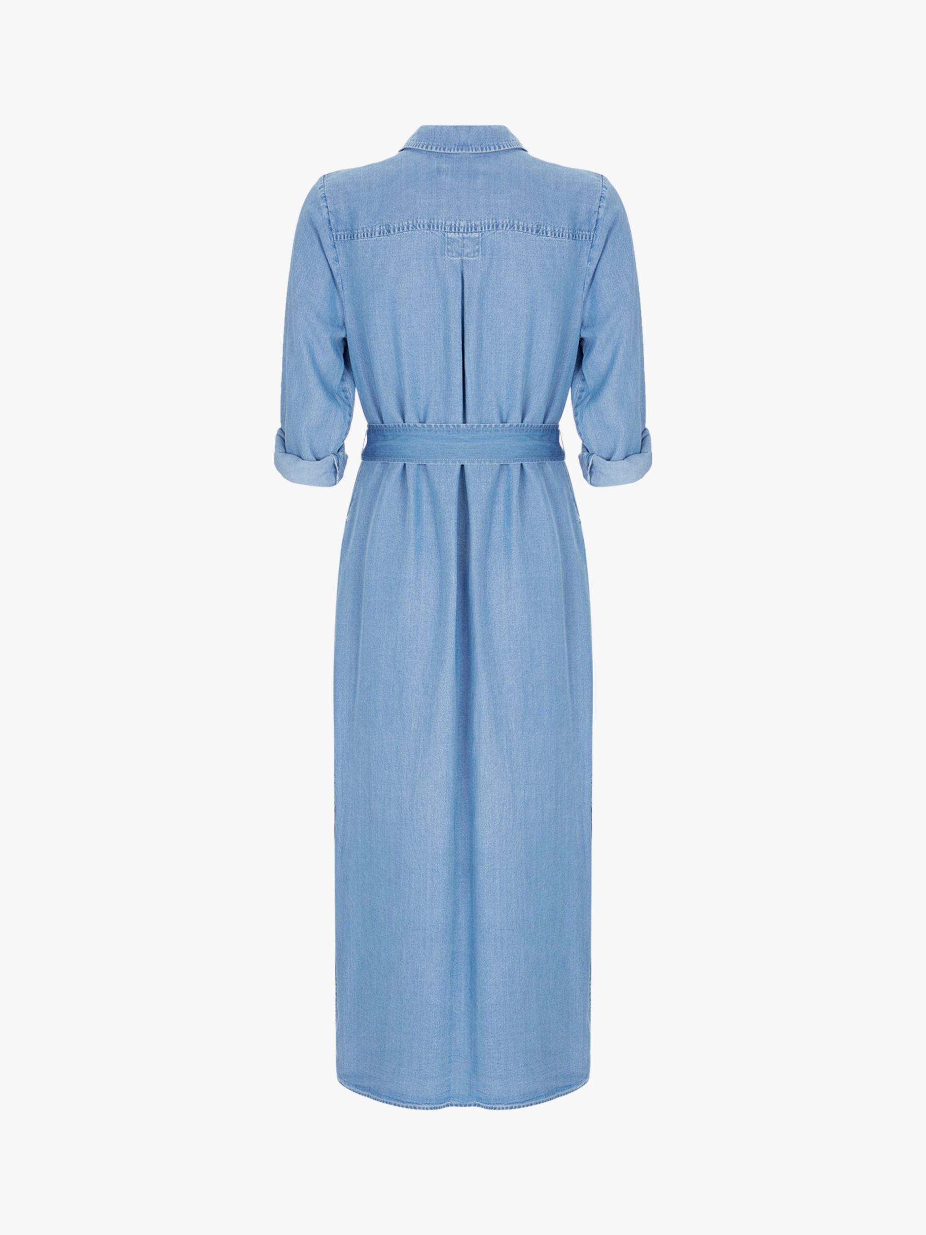 Mint Velvet Belted Denim Midi Dress, Blue/Multi, 8