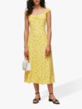 Whistles Forget Me Not Floral Print Midi Dress, Yellow/Multi