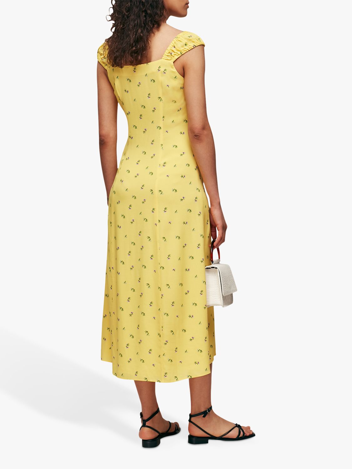 yellow floral print midi dress