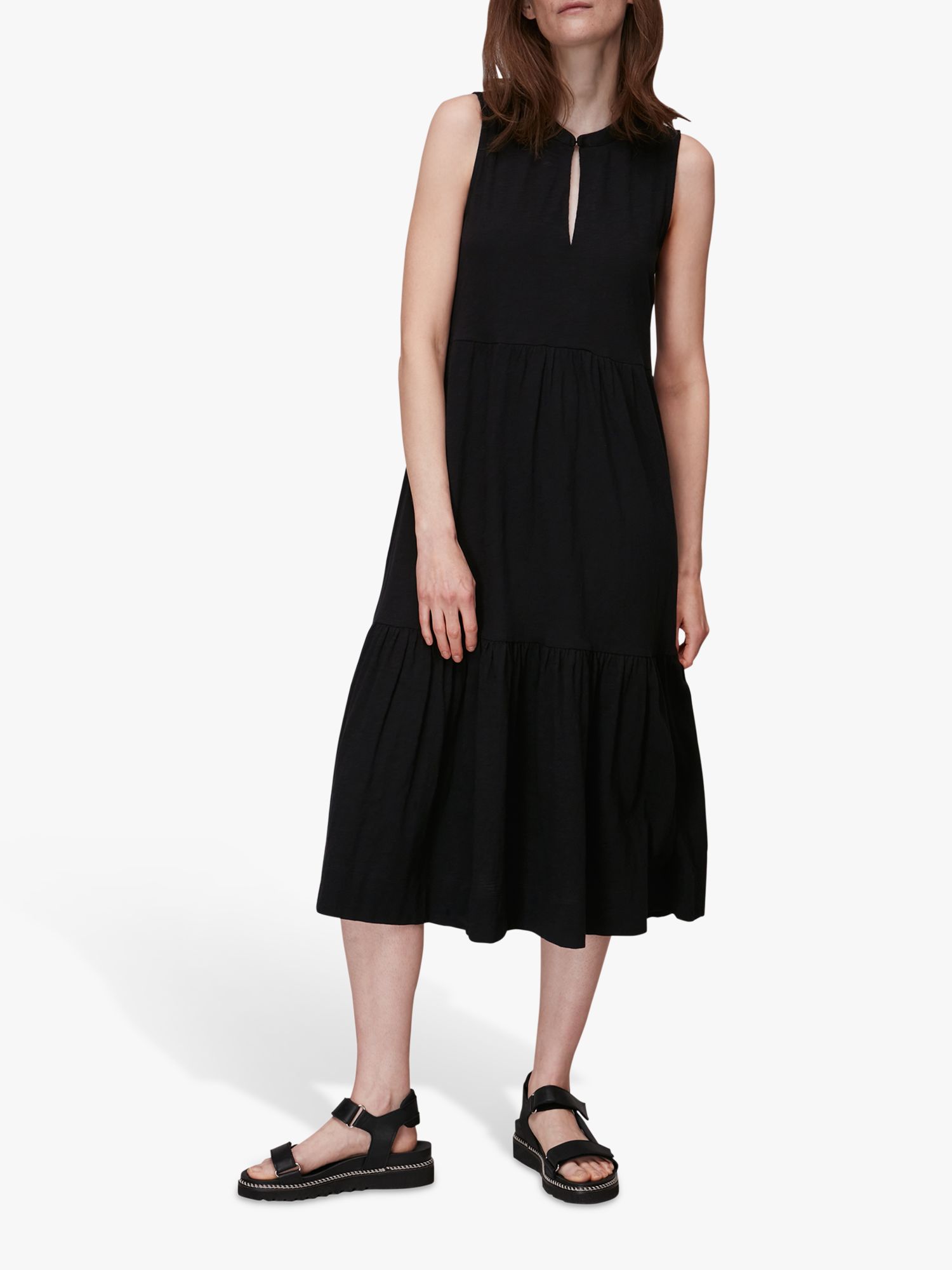 Whistles Tiered Midi Dress, Black