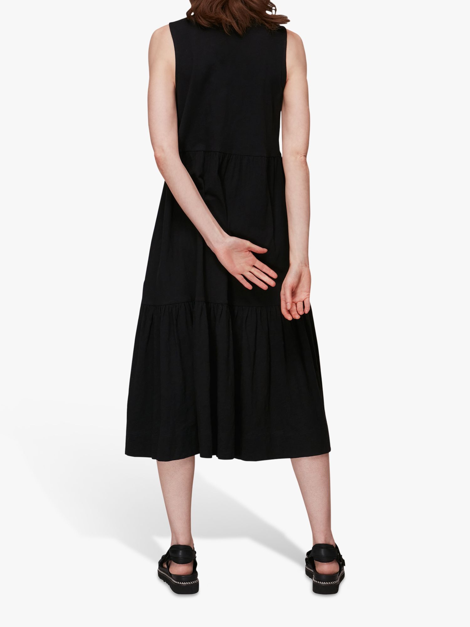 Whistles Tiered Midi Dress, Black at John Lewis & Partners