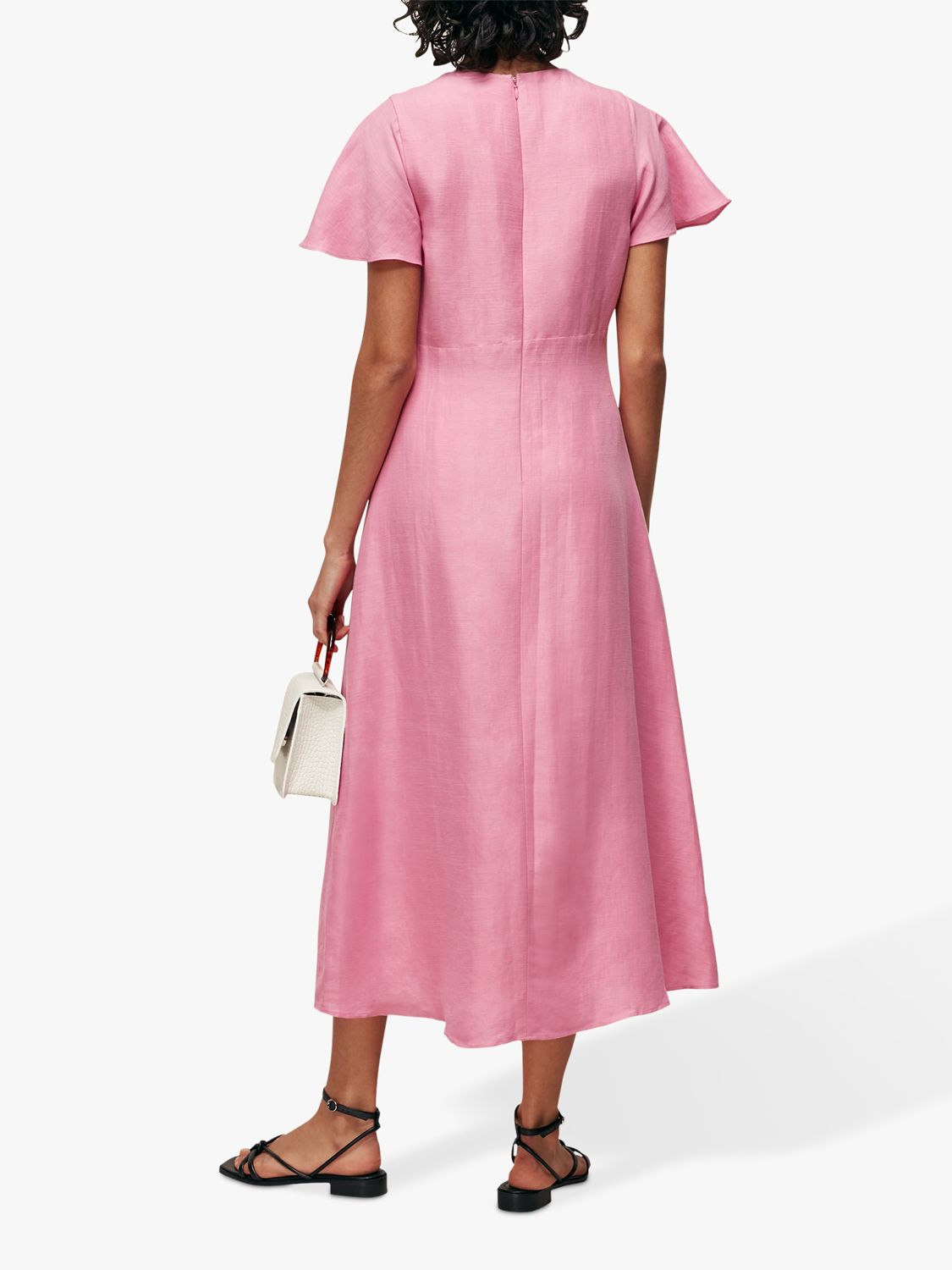 Whistles Frill Sleeve Midi Dress, Pink at John Lewis & Partners