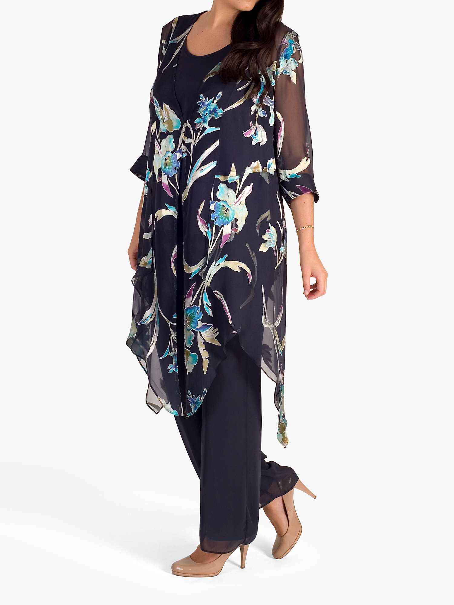 Buy chesca Floral Print Pixie Hem Coat, Pewter/Turquoise Online at johnlewis.com