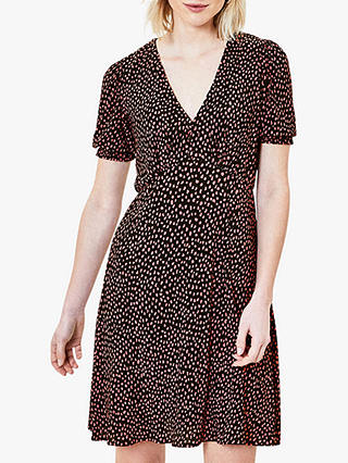 Oasis Animal Print Tea Dress, Black/Multi