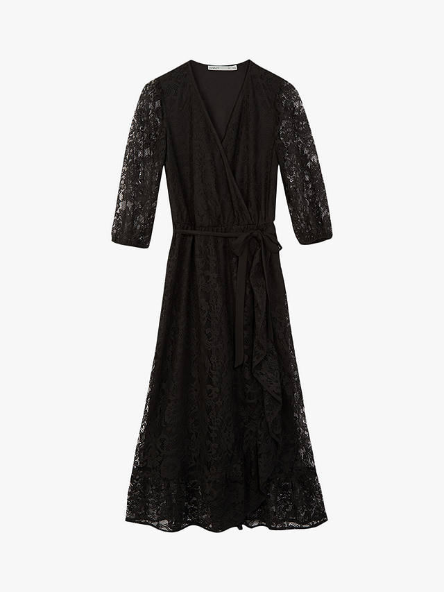 Oasis Lace Wrap Midi Dress, Black