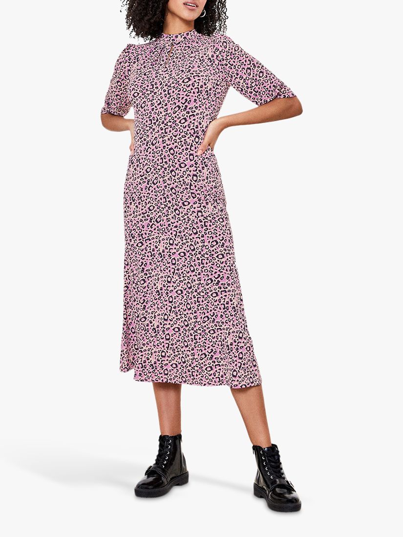 Oasis Leopard Print Midi Dress, Purple/Multi