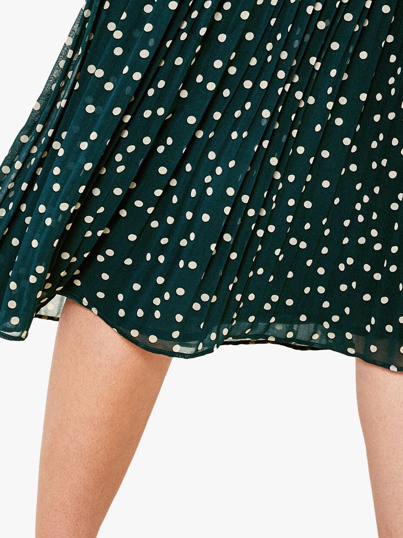 Oasis Polka Dot Pleat Midi Skirt Green 2088