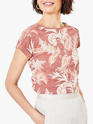 Oasis Tropical Boat Neck Tee, Pale Pink