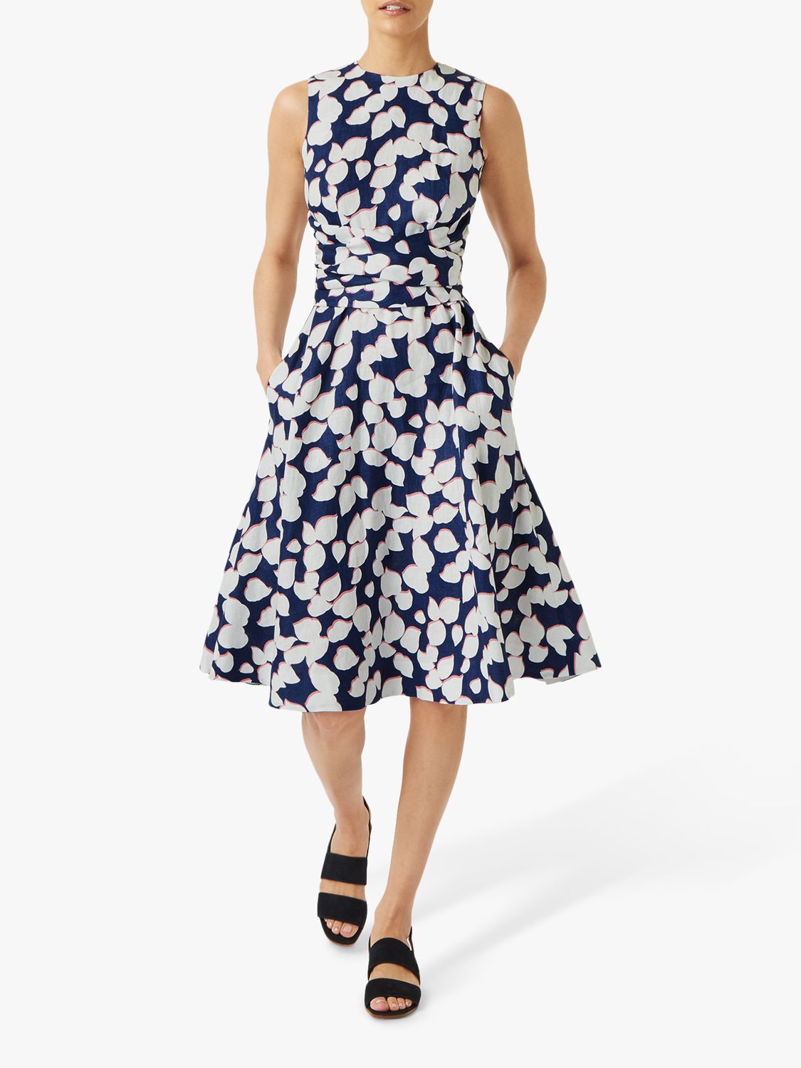 Hobbs Linen Twitchill Floral Midi Dress, French Navy