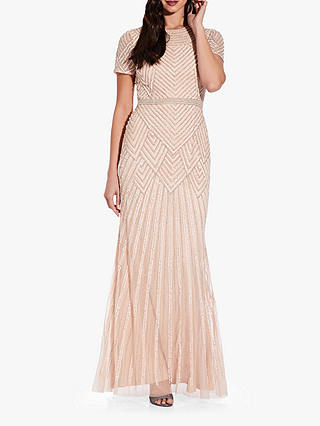 Adrianna Papell Short Sleeve Sequin Embellished Maxi Dress, Champagne Sand