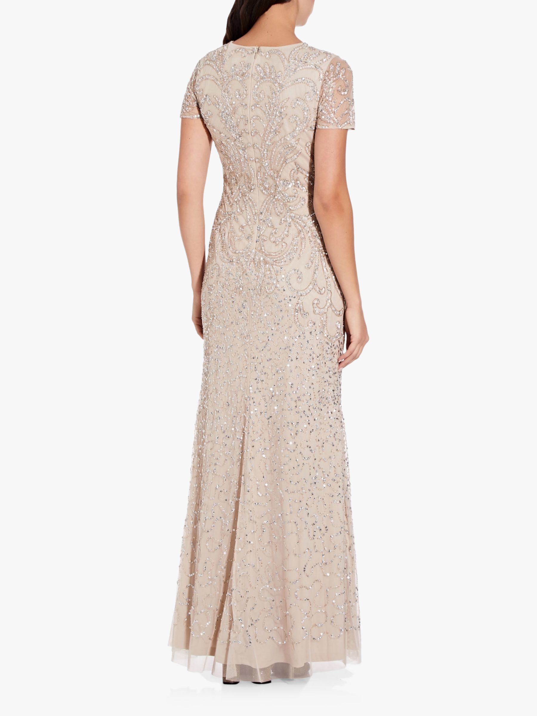 Adrianna Papell Long Beaded Embellished Gown, Biscotti at John Lewis ...