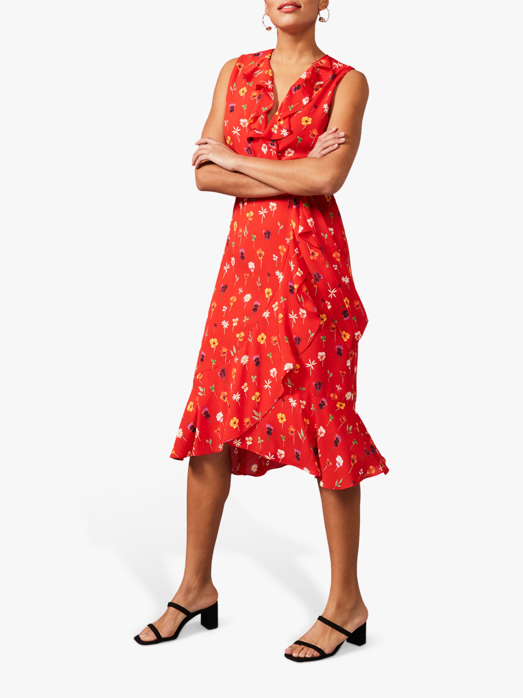 Phase Eight Alanna Ditsy Floral Print Dress, Fire/Multi, 6