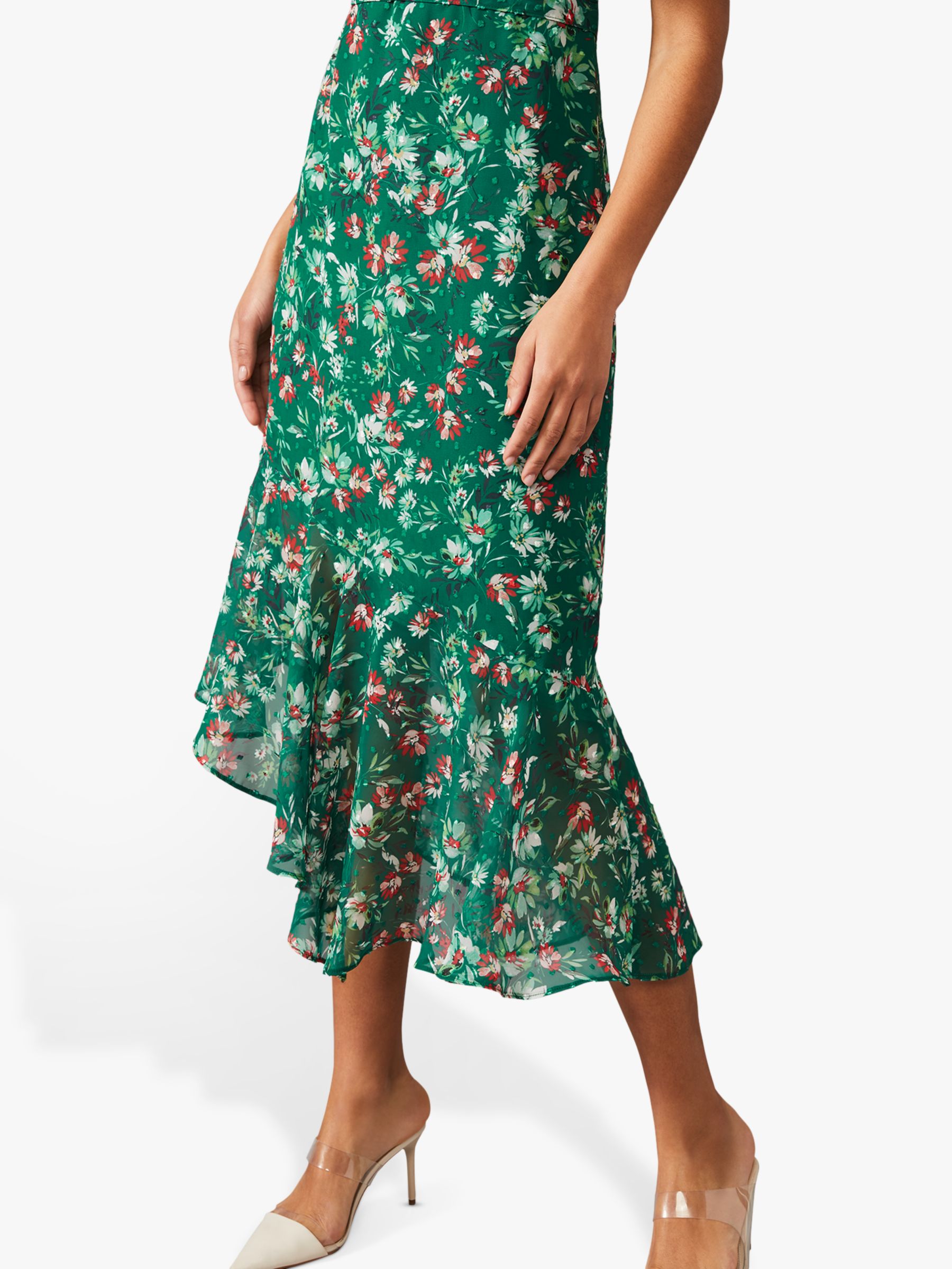 Phase Eight Coralee Floral Print Asymmetric Hem Dress, Pine/Multi