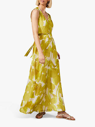 Phase Eight Coline Floral Print Tie Waist Maxi Dress, Chartreuse/Ivory
