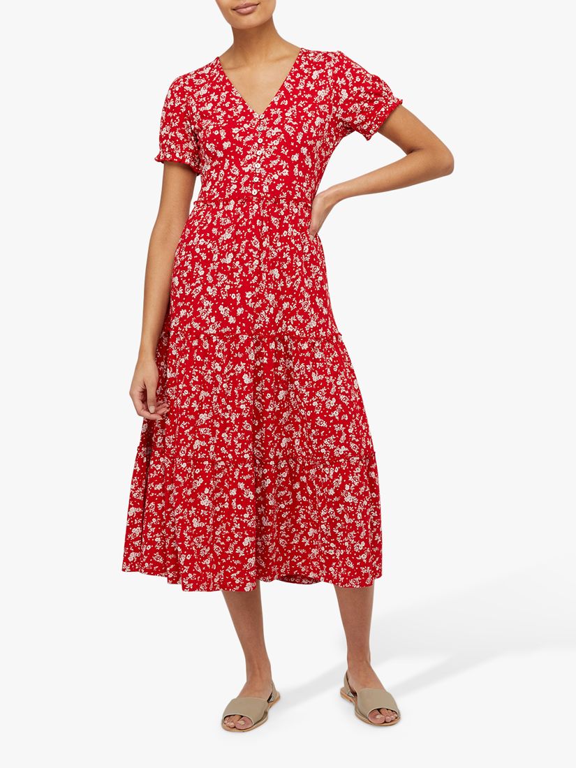 Monsoon Natty Ditsy Print Floral Dress, Red at John Lewis & Partners