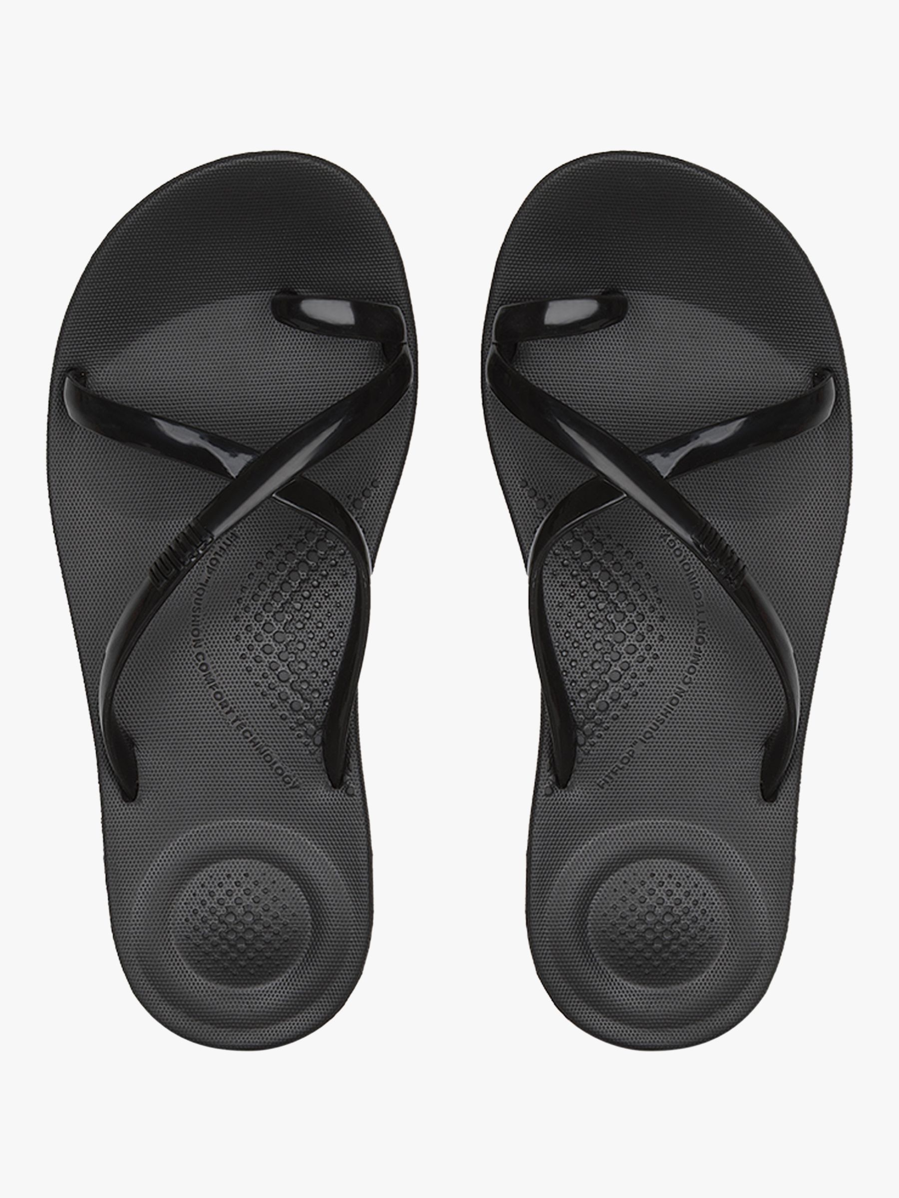 FitFlop IQushion Flip Flops, Black at John Lewis & Partners