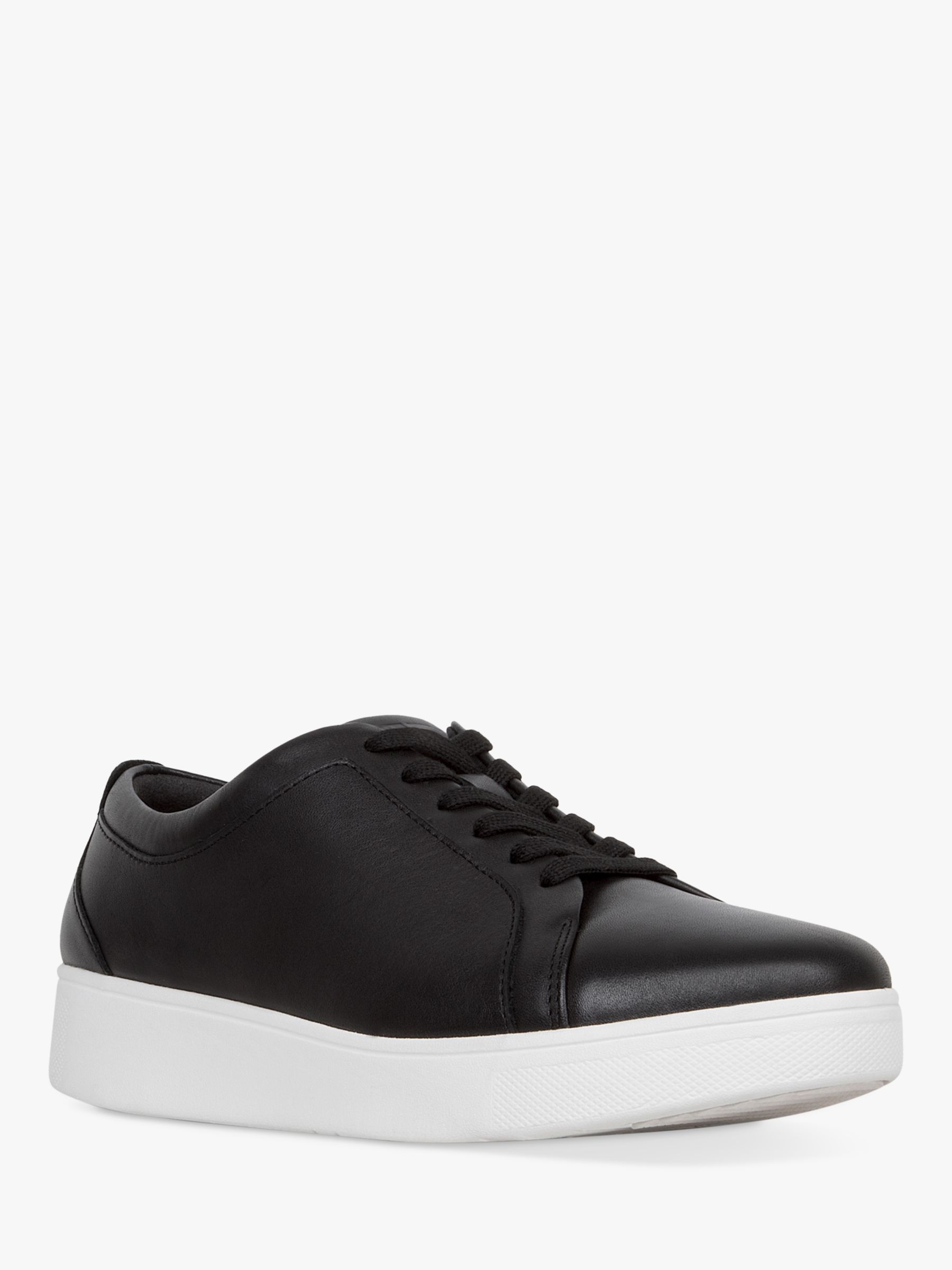 FitFlop Rally Lace Up Leather Trainers, Black/White at John Lewis ...