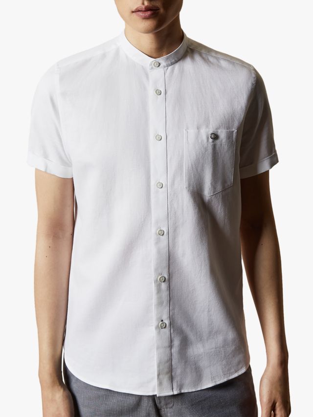 White short sale sleeve grandad shirt