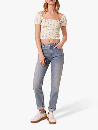 French Connection Adeona Lawn Floral Print Top, Summer White/Multi