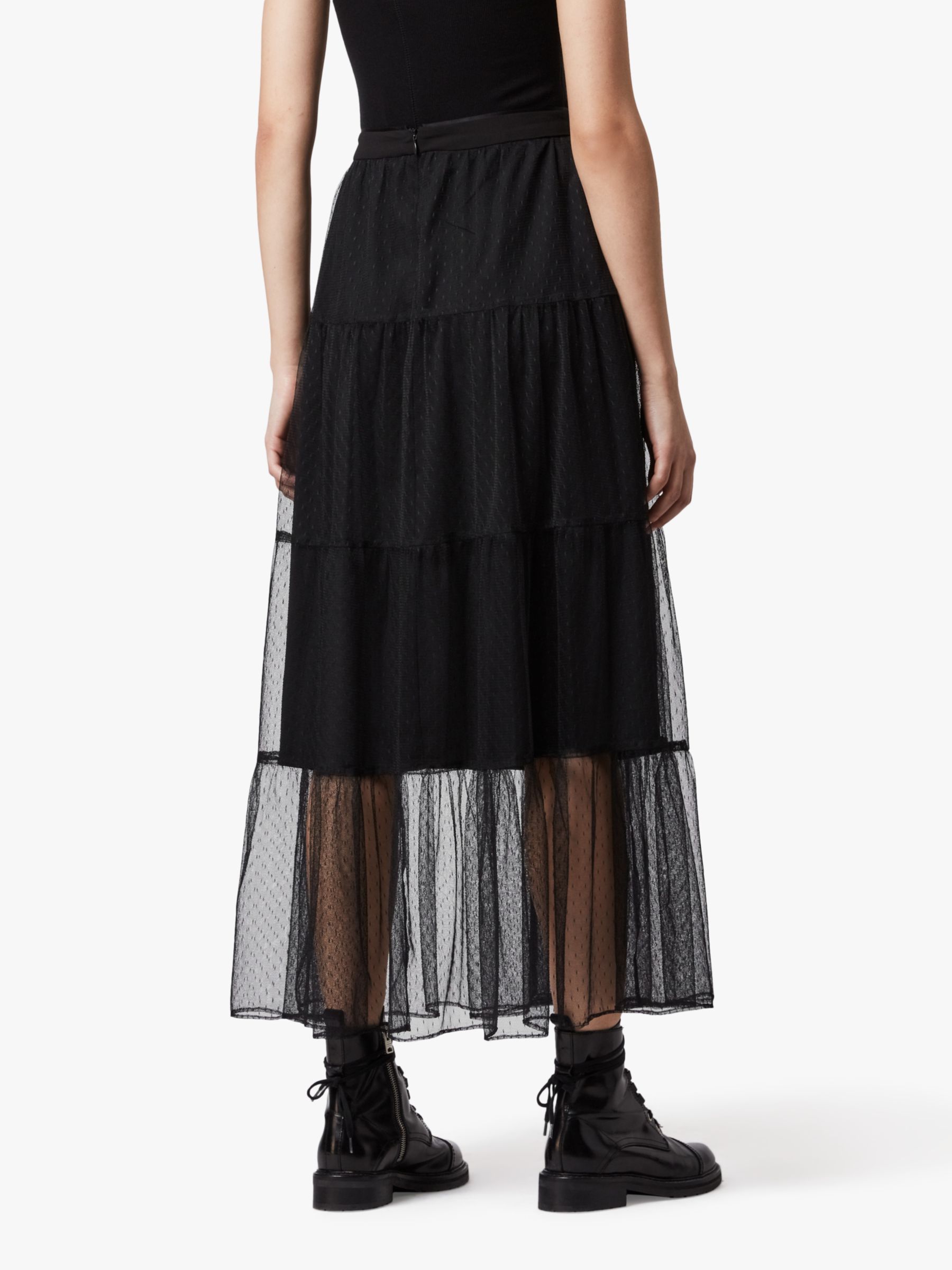 AllSaints Lali Tiered Maxi Skirt, Black