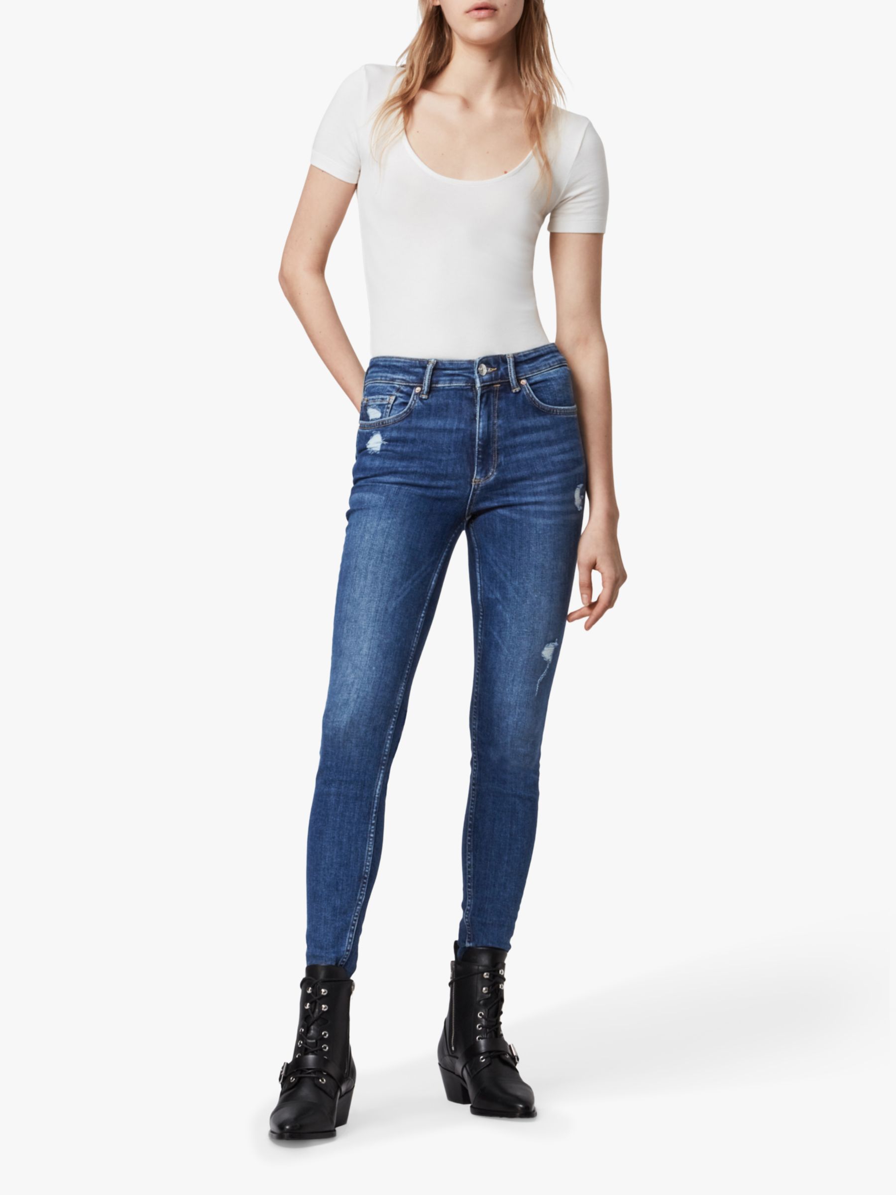 AllSaints Dax High Rise Skinny Jeans, Indigo Blue at John Lewis & Partners