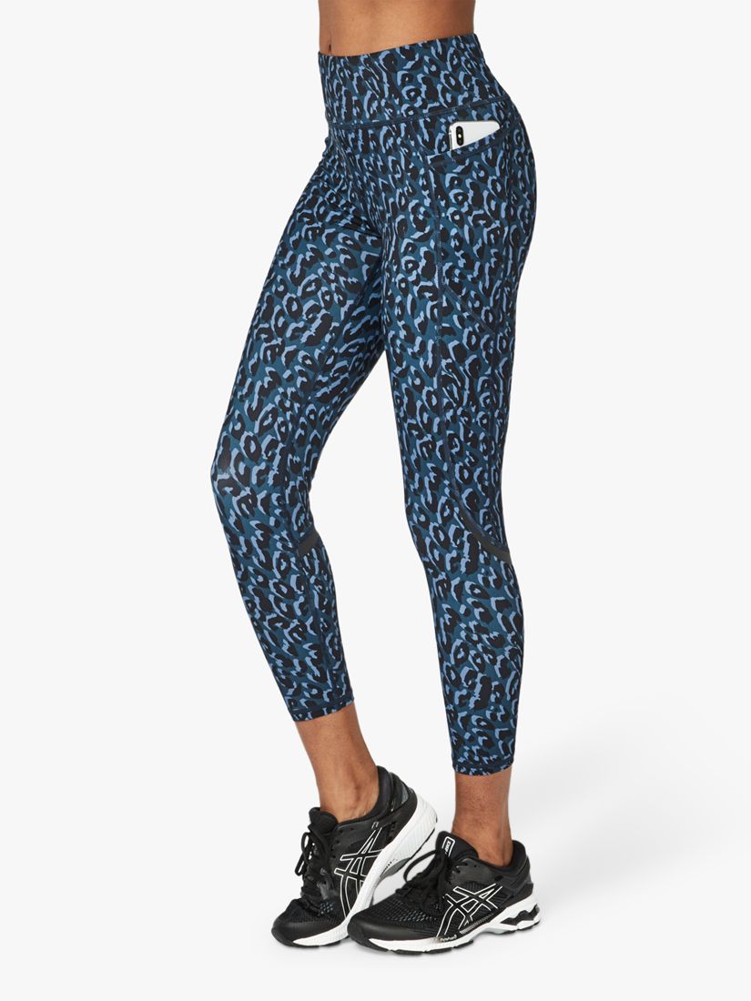 Blue print Let's Go Running cheetah-print leggings
