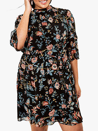 Oasis Curve Floral Print Dress, Black/Multi