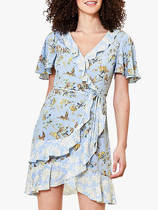 Oasis Bird Print Tea Dress, Blue/Multi