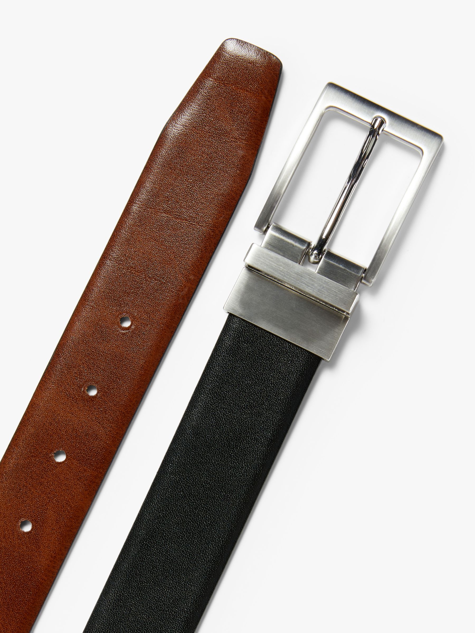 John Lewis Made in England 35mm Reversible Leather Belt, Black/Brown, S