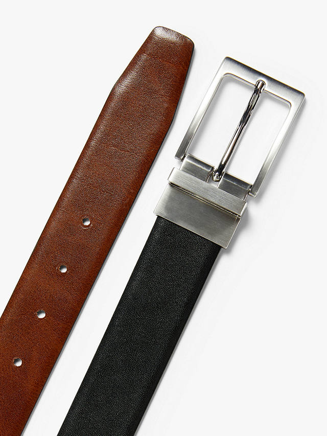 John Lewis Made in England 35mm Reversible Leather Belt, Black/Brown