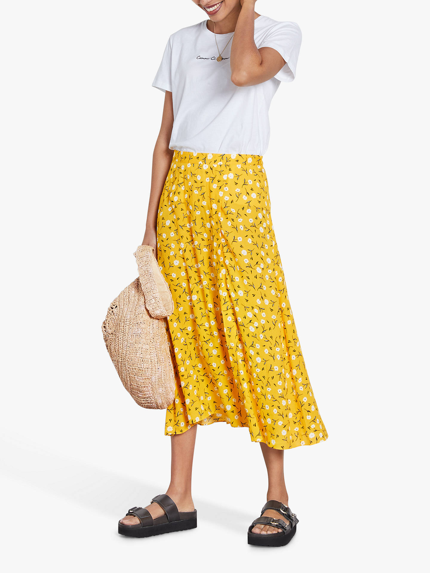 hush Elaine Spot Print Midi Split Skirt | Yellow at John Lewis & Partners