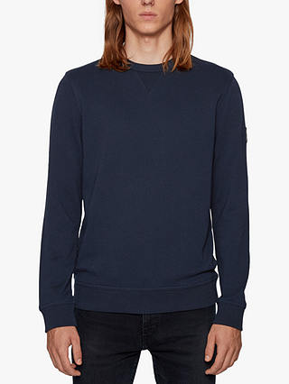 BOSS Walkup Cotton Terry Logo Sweatshirt, Dark Blue