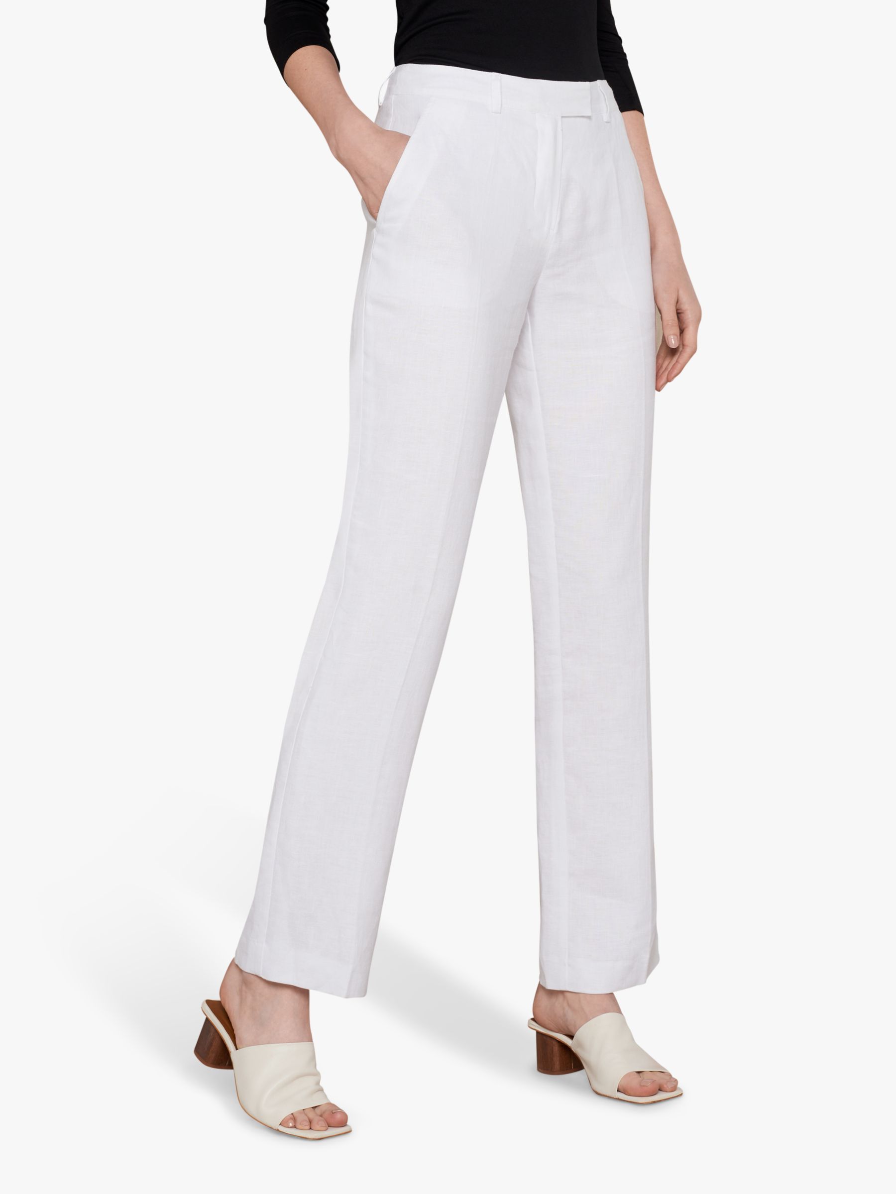Jaeger Linen 7/8s Trousers, White at John Lewis & Partners