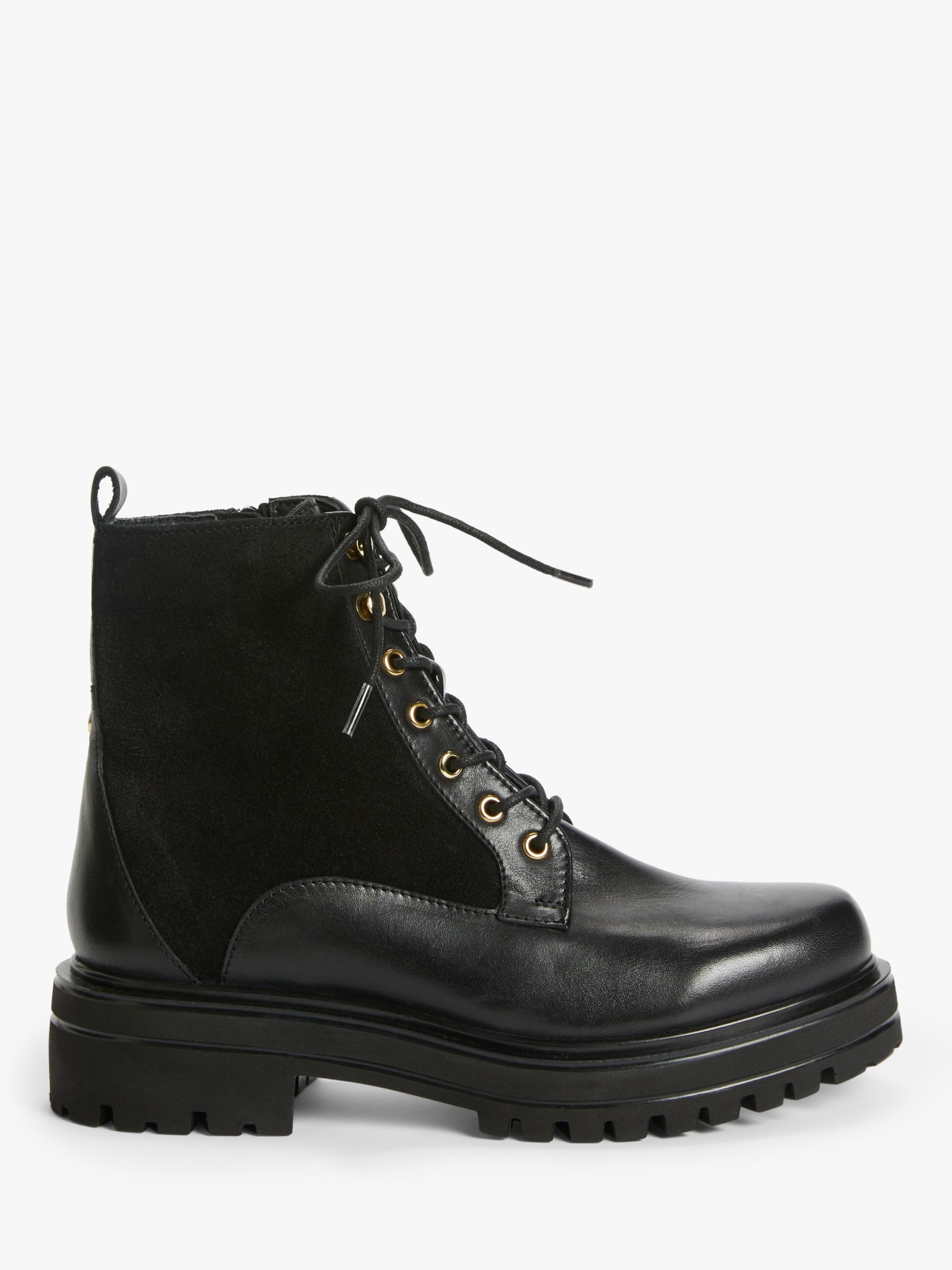 John Lewis Piccadilly Leather Chunky Biker Boots, Black
