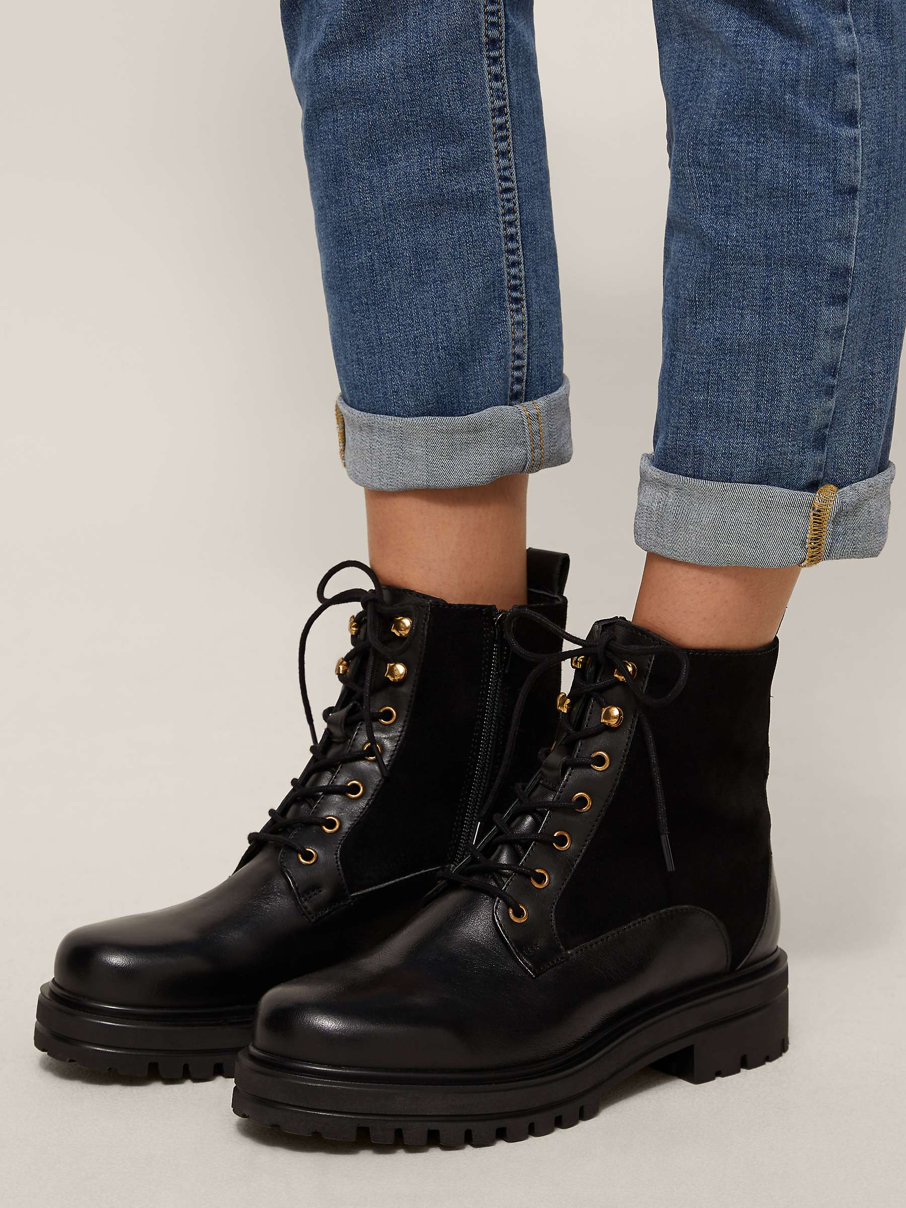 John Lewis & Partners Piccadilly Leather Chunky Biker Boots, Black at ...