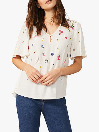 Phase Eight Scattered Floral Embroidery Blouse, Ivory/Multi