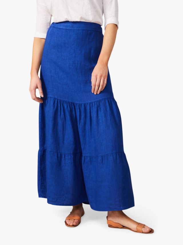 Phase Eight Arvinder Tiered Linen Maxi Skirt, Cobalt, 12