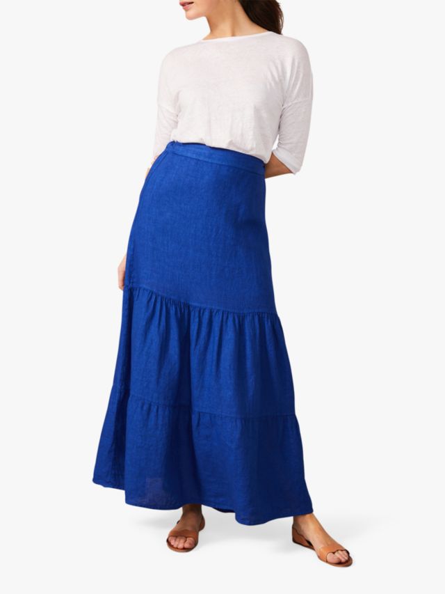 Phase Eight Arvinder Tiered Linen Maxi Skirt, Cobalt, 12