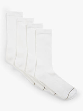 John Lewis Cotton Rich Plain Socks, Pack of 4, White