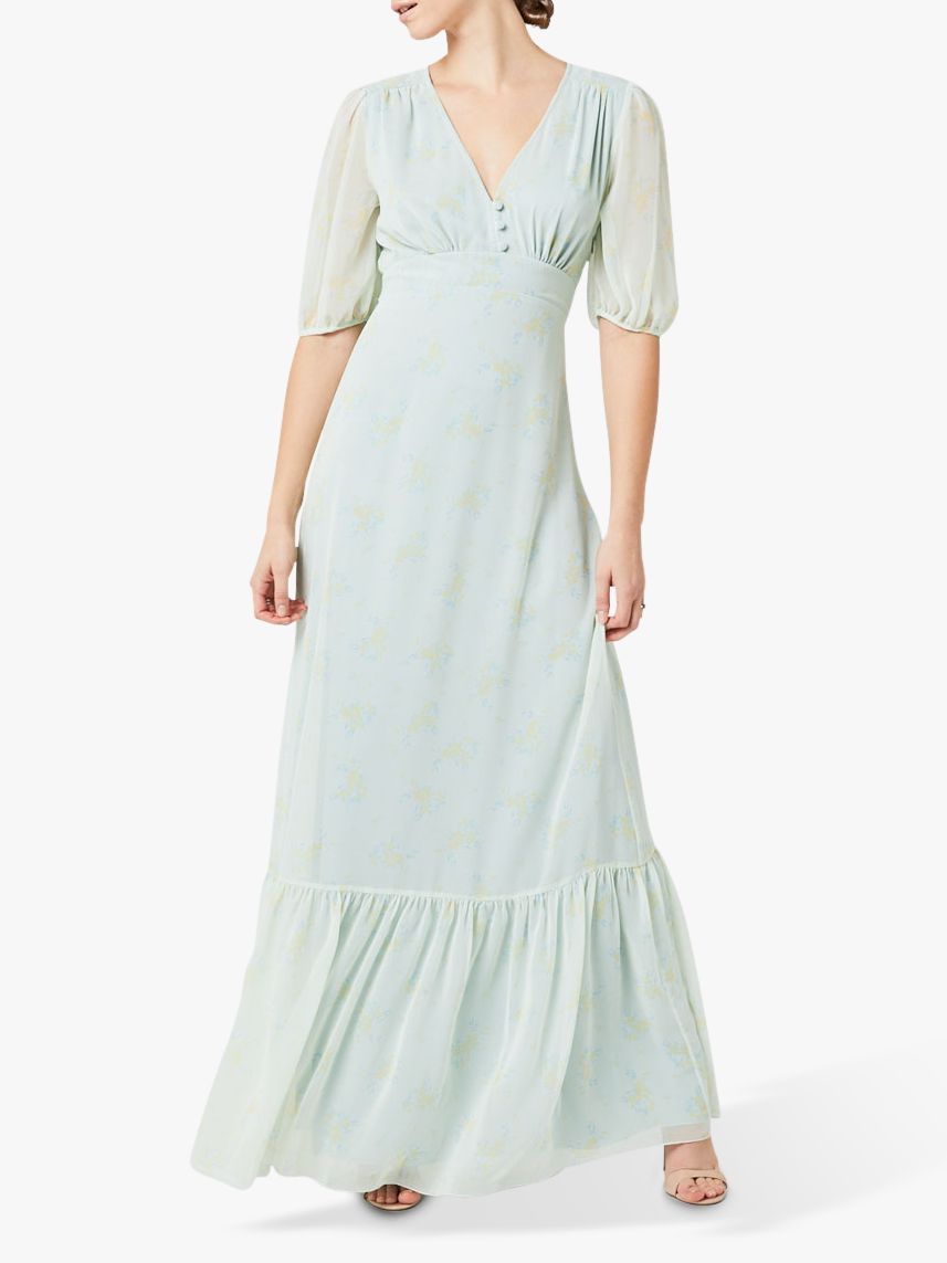 Maids to Measure Mathilda Floral Print Dress, Misty Green, 10
