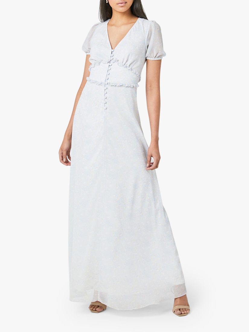 Maids to Measure India Print Open Back Chiffon Dress, White/Blue, 10