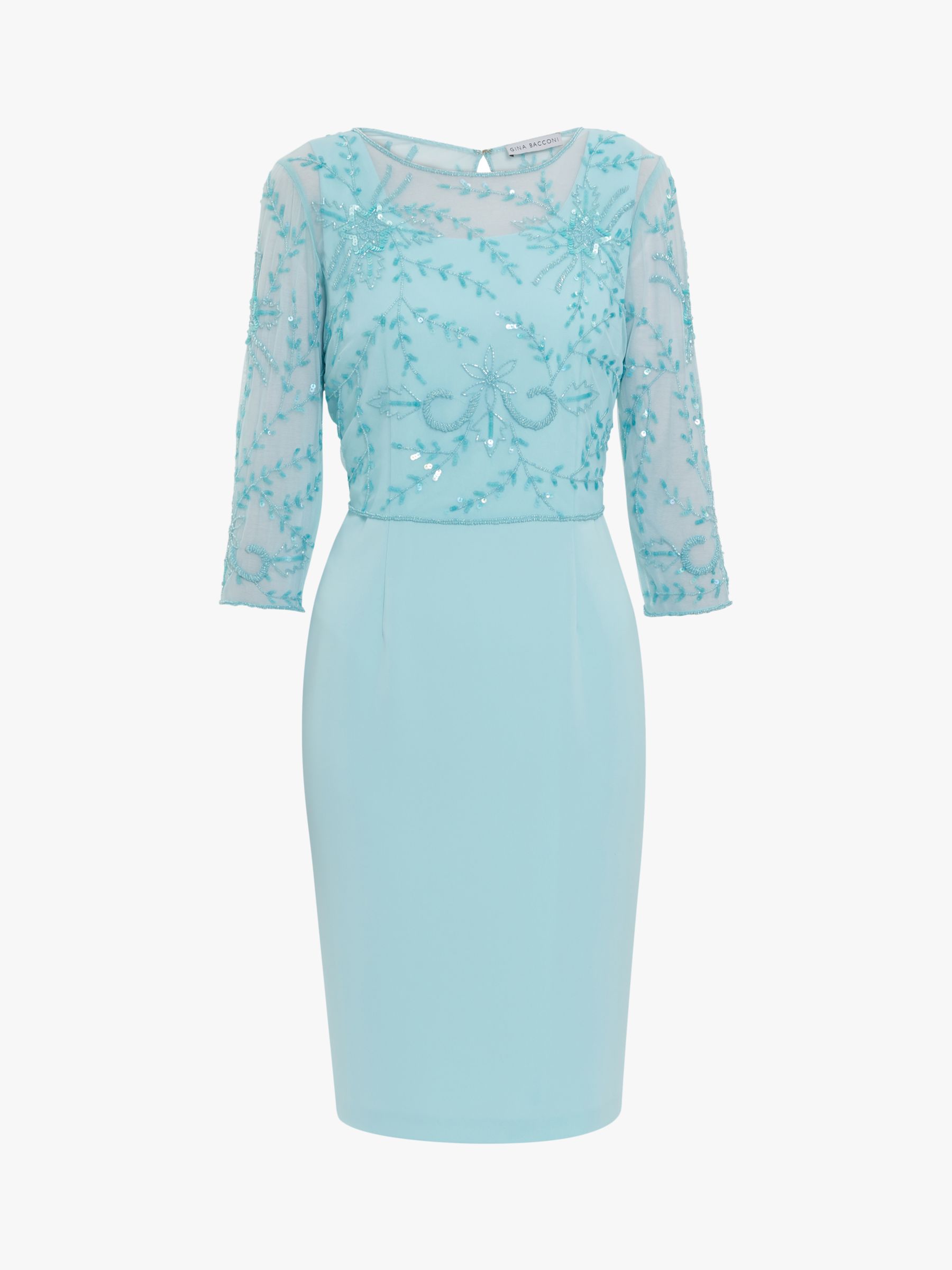 Gina Bacconi Abigail Embellished Floral Mini Dress, Ice Blue at John ...